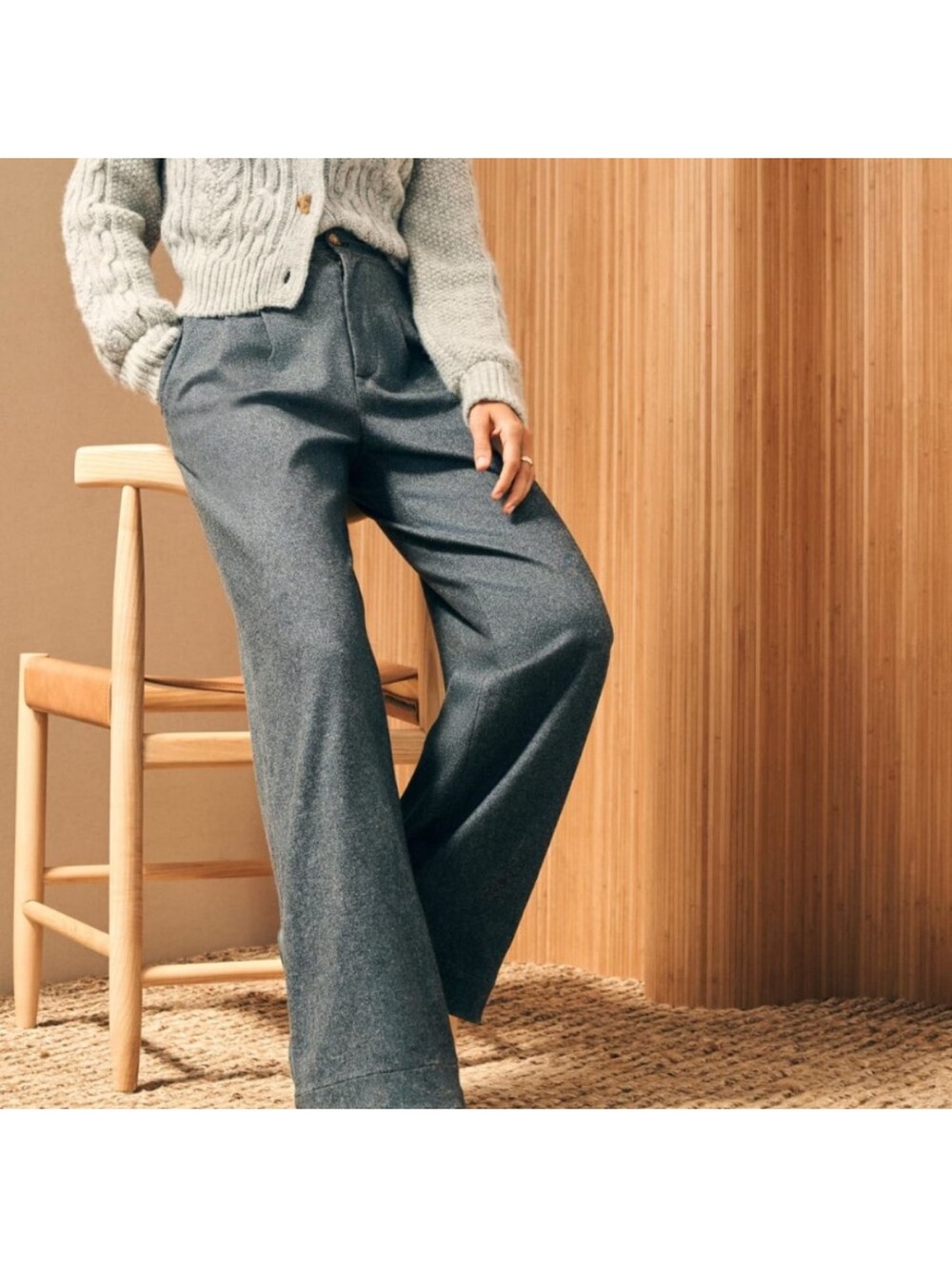 Faherty Dream Flannel Trousers Charcoal Gray Wide Leg Pants Sz 4 - Picture 2 of 10